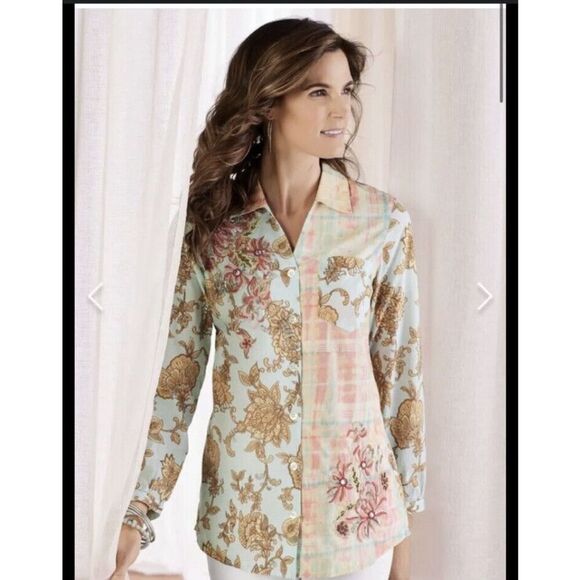 Soft Surroundings Multicolor Long Sleeve Button Down Shirt Women’s Size Medium - Picture 1 of 7